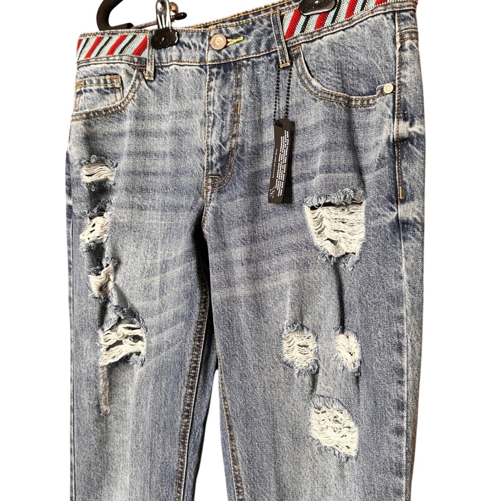 Alloy Apparel Distressed Jeans Beaded Waistband Size 11x37 Straight Skinny Leg